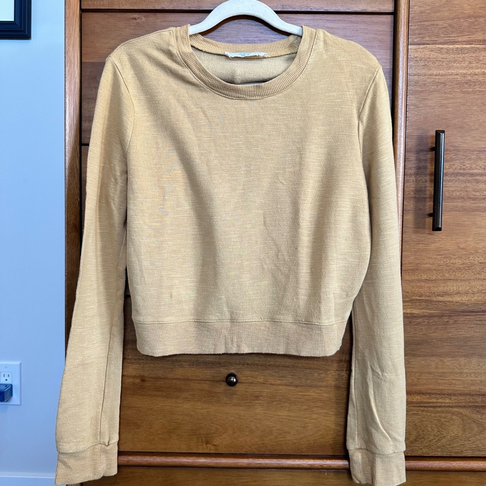 Double Zero Cropped Ribbed Pullover Sweater Medium Mustard Yellow Excellent